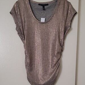 WHBM Ruched Side Cap Sleeve Tee XS Rose Gold Foil NWT